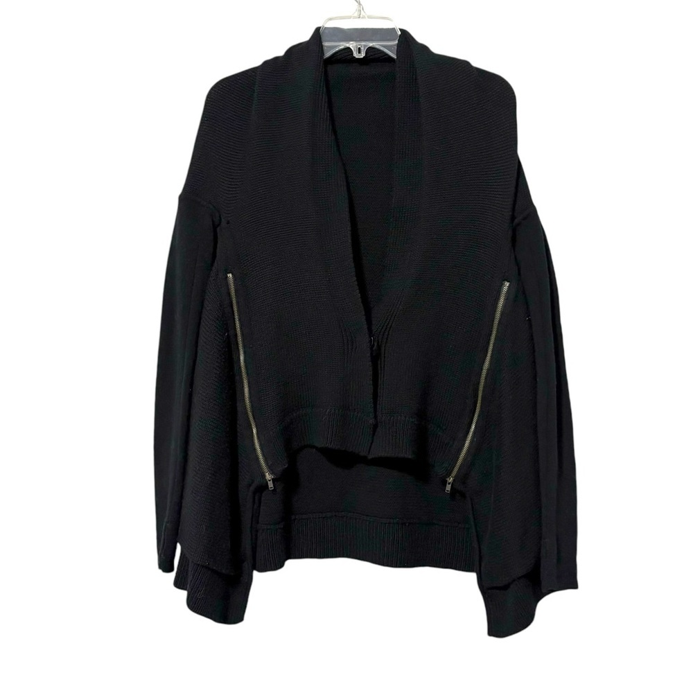 Lululemon Black Wrap It Up Cardigan Sweater Knit Thumb Hole Zip Suede Elbows‎